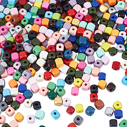 Gemischte Farbe Sprühlackierte Holzperlen, Viereck, Gemischte Farbe, 8x8x8 mm, Bohrung: 2.5~3 mm, 500 Stück