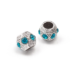 Серебро Европейские бусины, сплав, стразы , бусины с большим отверстием, рондель, синий циркон, серебряный цвет гальваническим, 11x9 мм, отверстие : 5 мм