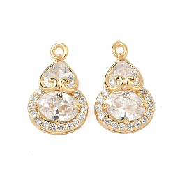 Настоящее золото 18K Латунные микропаве прозрачные подвески с фианитом, без никеля , Горлянка, реальный 18 k позолоченный, 19x12x7 мм, отверстие : 1.6 мм