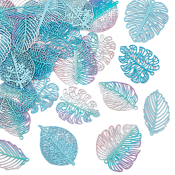 Разноцветный 40 шт. 5 стили латунные коннекторы с распылительной покраской, Ссылки на листья градиентного цвета, красочный, 35~42.5x25~35.5x0.4 мм, отверстия : 1.2~2 mm и 1.8 мм, 8 шт / стиль