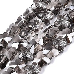 Gray Electroplate Glass Beads Strands, Butterfly, Faceted, Gray Plated, Gray, 6x8x4~4.5mm, Hole: 0.9~1mm, about 97~102pcs/strand, 22.64~24.61 inch(57.5~62.5cm)