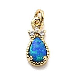 Темно-Голубой Подвески-слезинки из синтетического опала, с латунными вставками из прозрачных кубических цирконий и соединительными кольцами, реальный 18 k позолоченный, долговечный, стойки покрытие, без свинца и без кадмия, глубокое синее небо, 12x5.5x2.5 мм, отверстие : 3.3 мм