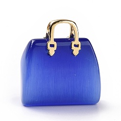 Синий Подвески кошачий глаз, с латунной фурнитурой золотого цвета, ба, синие, 27.5x25x12 мм, отверстие : 6.5x5 мм