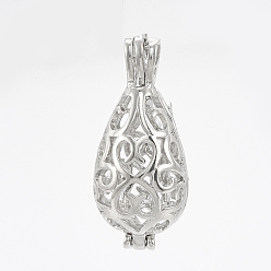 Платина Подвески латуни медальон, подвески для клеток, полый, слеза, платина, 29.5x12 мм, отверстие : 6x3 мм, внутренней меры: 16x10 мм