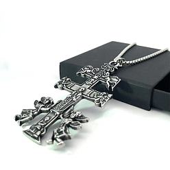 Нержавеющая Сталь Цвет Ожерелья из нержавеющей стали с подвеской в виде ангела-креста в стиле хип-хопа для мужчин, цвет нержавеющей стали