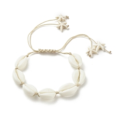 Цвет Древесины Браслет из плетеных бусин из акриловой ракушки и морской звезды синтетической бирюзы (окрашенной), летний регулируемый браслет для женщин, деревесиные, внутренний диаметр: 1-1/2~4-1/8 дюйм (3.8~10.3 см)