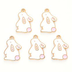 Белый Подвески из эмали и сплава, без кадмия и без свинца, золотой свет, кролик, белые, 21x14x1 мм, отверстие : 1.5 мм
