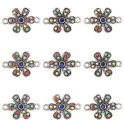 Античное Серебро 10Шармы из сплава шт., с сапфировыми стразами и разноцветными бусинами, цветок ссылки, античное серебро, 16x22x3 мм, отверстие : 2 мм