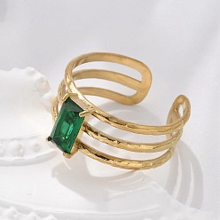 Настоящее золото 18K 304 из нержавеющей стали Манжета кольца для женщин, с кубического циркония, реальный 18 k позолоченный, 9.5x5.5 мм, внутренний диаметр: 18.5 мм