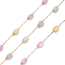 Настоящее золото 18K Ручная работа 304 овальные звенья из окрашенных бусин-ракушек из нержавеющей стали, долговечный, пайки, с катушкой, ионное покрытие (ip), реальный 18 k позолоченный, 5x3 мм