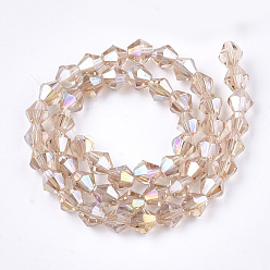 Light Salmon Electroplate Glass Beads Strands, AB Color Plated, Faceted, Bicone, Light Salmon, 6x5.5~6mm, Hole: 1mm, about 47~48pcs/strand, 10.83 inch(27.5cm)