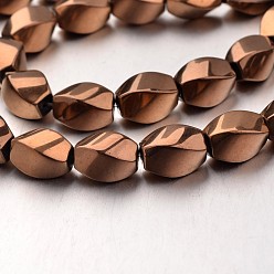 с Покрытием Меди Гальванизировать немагнитных синтетический гематит бисер пряди, витых овальных, с медным покрытием, 12x8 мм, отверстие : 1 мм, около 33 шт / нитка, 15.7 дюйм