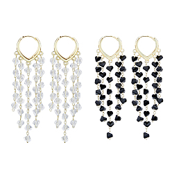 (52) Непрозрачная лаванда 2 пары 2 цвета окрашенные натуральные кварцевые кристаллы серьги-кисточки, длинные серьги-кольца с подвесками, разноцветные, 64.5~65.5x17 мм, 1 пара / цвет