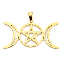 Золотой 304 подвески из нержавеющей стали, Очарование тройной лунной пентаграммы, золотые, 19.5x36.5x1 мм, отверстие : 5x3 мм