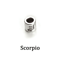 Скорпион Старинное серебро покрытием сплава европейских бисер, бусины с большим отверстием, колонна с двенадцатью созвездиями, Скорпион, 7.5x7.5 мм, отверстие : 4 мм, 60 шт / пакет