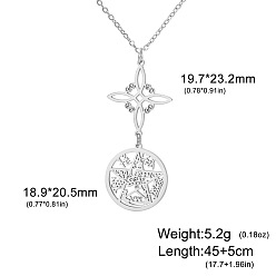 Нержавеющая Сталь Цвет Ведьмин узел 304 полые подвески из нержавеющей стали для женщин, цвет нержавеющей стали, 17.72 дюйм (45 см), кулон: 19.7x23.2 мм & 18.9x20.5 мм