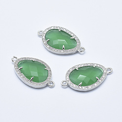 Средний Морско-зеленый Латунные микро проложить кубических ссылки циркония, со стеклом, граненые, слеза, платина, средний морской зеленый, 28x16x4.5 мм, отверстие : 1.6 мм