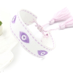 Белый Плетеный браслет из полиэстера с узором в виде глаз, Регулируемый бразильский браслет с кисточками для женщин, белые, 5-7/8 дюйм (15 см)