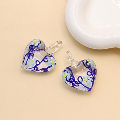 Blue Handmade Lampwork Pendants, Heart, Blue, 30x30mm