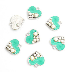 Весенне-зеленый Подвески из эмали и сплава, с пластиковой имитацией жемчуга, шарма сердца, золотые, весенний зеленый, 17.5x17.6 мм