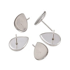 Нержавеющая Сталь Цвет Устойчивые к потускнению серьги-кабошоны 304 серьги-гвоздики из нержавеющей стали пустые оправы, цвет нержавеющей стали, лоток для капель: 11x15 мм, 15x11x1 мм, штифты : 0.5 мм