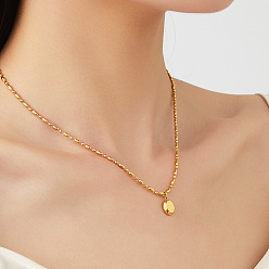 Настоящее золото 18K 304 Ожерелья с овальными подвесками из полированной нержавеющей стали для женщин, реальный 18 k позолоченный, 15.75 дюйм (40 см), Кулон : 11x8x3 мм