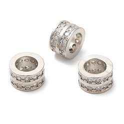 Платина Стойки обшивки латунь кубического циркония европейский шариков, бусины с большим отверстием, без кадмия и без свинца, долговечный, колонка, платина, 8x5 мм, отверстие : 5 мм