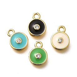 (52) Непрозрачная лаванда Латунные микро проложить кубического циркония подвески, с эмалью, без кадмия, без никеля и без свинца, плоские круглые прелести, разноцветные, 9x7x2 мм, отверстие : 1.4 мм