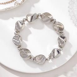 Платина Ccb пластиковые бисерные эластичные браслеты для женщин, самородки, платина, бусина : 17x13x12 mm, внутренний диаметр: 2-1/4 дюйм (5.7 см)