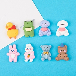 Mixed Patterns Opaque Resin Cabochons, Rabbit & Bear & Dog & Duck & Frog Pattern, Mixed Color, Mixed Patterns, 23~26x16~19mm
