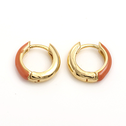 Оранжевый Серьги-кольца Huggie из латуни с эмалью, кольцо, золотые, оранжевые, 14x3.5 мм, штифты : 1 мм