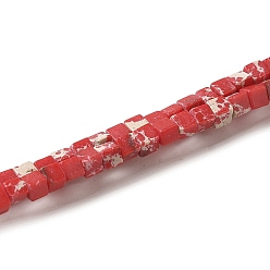 Красный Синтез нитей императорской яшмы, окрашенные, кубические, красные, 2~2.5x2.5~3.5x2.5~3 мм, отверстие : 0.4 мм, около 157~165 шт / нитка, 14.96~15.75'' (38~40 см)