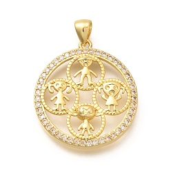 Настоящее золото 18K Стойка металлическая латунная микропрофилированная кубическая циркония подвески, долговечный, без свинца и без кадмия, плоские круглые прелести, реальный 18 k позолоченный, 27x24.5x4 мм, отверстие : 5x3 мм