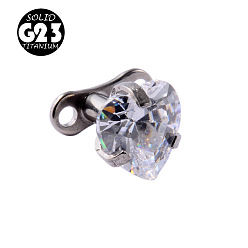 Нержавеющая Сталь Цвет G23 титановый кубический цирконий дермальный якорь основание/верхняя часть для женщин и мужчин, сердце, цвет нержавеющей стали, 5 мм, штифты : 1.2 мм