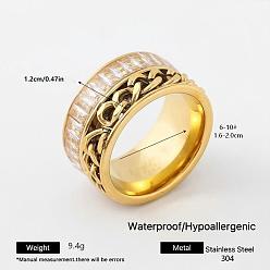 Golden 304 Edelstahl Strass Breitband Fingerringe, golden, 12 mm, us Größe 7 (17.3 mm)