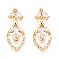 Настоящее золото 18K Латунные микро проложить кубического циркония подвески, слеза, реальный 18 k позолоченный, 28x11.5x4 мм, отверстие : 1.5 мм