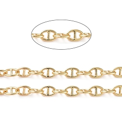 Настоящее золото 18K Латунные соединительные цепи для маринеров, долговечный, пайки, с катушкой, реальный 18 k позолоченный, 9x6x1.1 мм, около 16.4 футов (5 м) / рулон