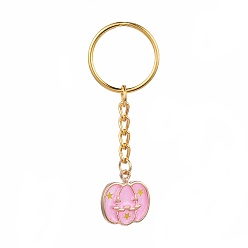 Бледно-Розовый Хэллоуин, брелок из эмалевого сплава, с ключом железной застежкой, тыква Тыква-фонарь, золотые, розовый жемчуг, 70 мм