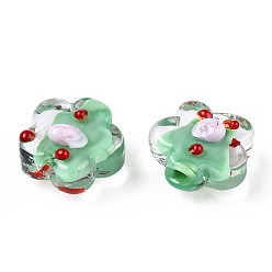 Аквамарин Ручной работы ухабистым Шарики Lampwork, цветка сливы, аквамарин, 13.5~14.5x15x8~10 мм, отверстие : 1.5~1.8 мм