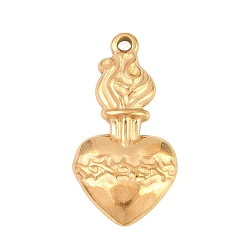 Золотой 304 подвески из нержавеющей стали, пылающий священный сердечный амулет, золотые, 26x13.5x3 мм, отверстие : 1.4 мм