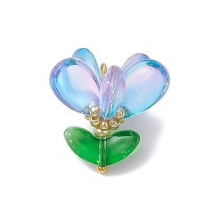 Светло-Голубой Стеклянные подвески, цветок, с латунной фурнитурой , Небесно-голубой, 20.5x22x22 мм, отверстие : 2.5x2 мм