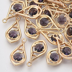 Фиолетовый Граненые подвески стекла, с настройками открытой спины из экологически чистого сплава, без никеля , слеза, золотой свет, средне фиолетовый, 21x11x3.5 мм, отверстие : 1.6 мм