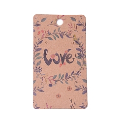 Цвет Древесины Картонных карт дисплей серьги, прямоугольник с цветком и словом любви, деревесиные, 9x5x0.04 см, отверстие : 1.5 мм