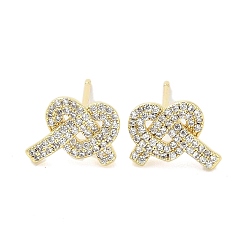 Golden Rack Plating Brass Micro Pave Clear Cubic Zirconia Stud Earrings for Women, Cadmium Free & Lead Free, Long-Lasting Plated, Heart, Golden, 9x11mm