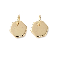 Настоящее золото 18K Латунные подвески, шестигранные прелести, стойки покрытие, долговечный, без кадмия и без свинца, с целью перехода в кольце, реальный 18 k позолоченный, 7.5x8.5x1.5 мм, отверстие : 3.5 мм