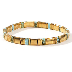 Бирюза Стеклянные бусины эластичные браслеты для женщин, прямоугольные, бирюзовые, 6.30 дюйм (16 см) ~ 6.50 дюйм (16.5 см)