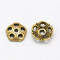 Античное Золото Тибетском стиле сплав шарик крышки, цветок, без кадмия, без никеля и без свинца, античное золото , 8x2 мм, отверстие : 1.5 мм
