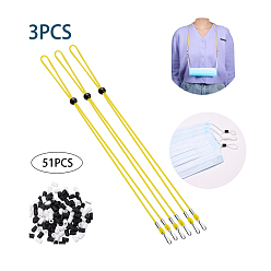 Yellow 3PCS Adjustable Length Lanyard Strap, Ear Holder Rope, with ABS Hook and 50PCS Adjustable Non Slip Stopper, Yellow, 15.35 inch(39cm)