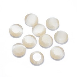 Beige Cabochons oeil de chat, facette, plat rond, beige, 9.5x2.5~3.5mm