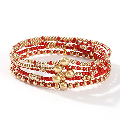 Темно-Красный Набор золотых браслетов дружбы с бусинами, ручная работа, украшения для ношения в несколько рядов для женщин.